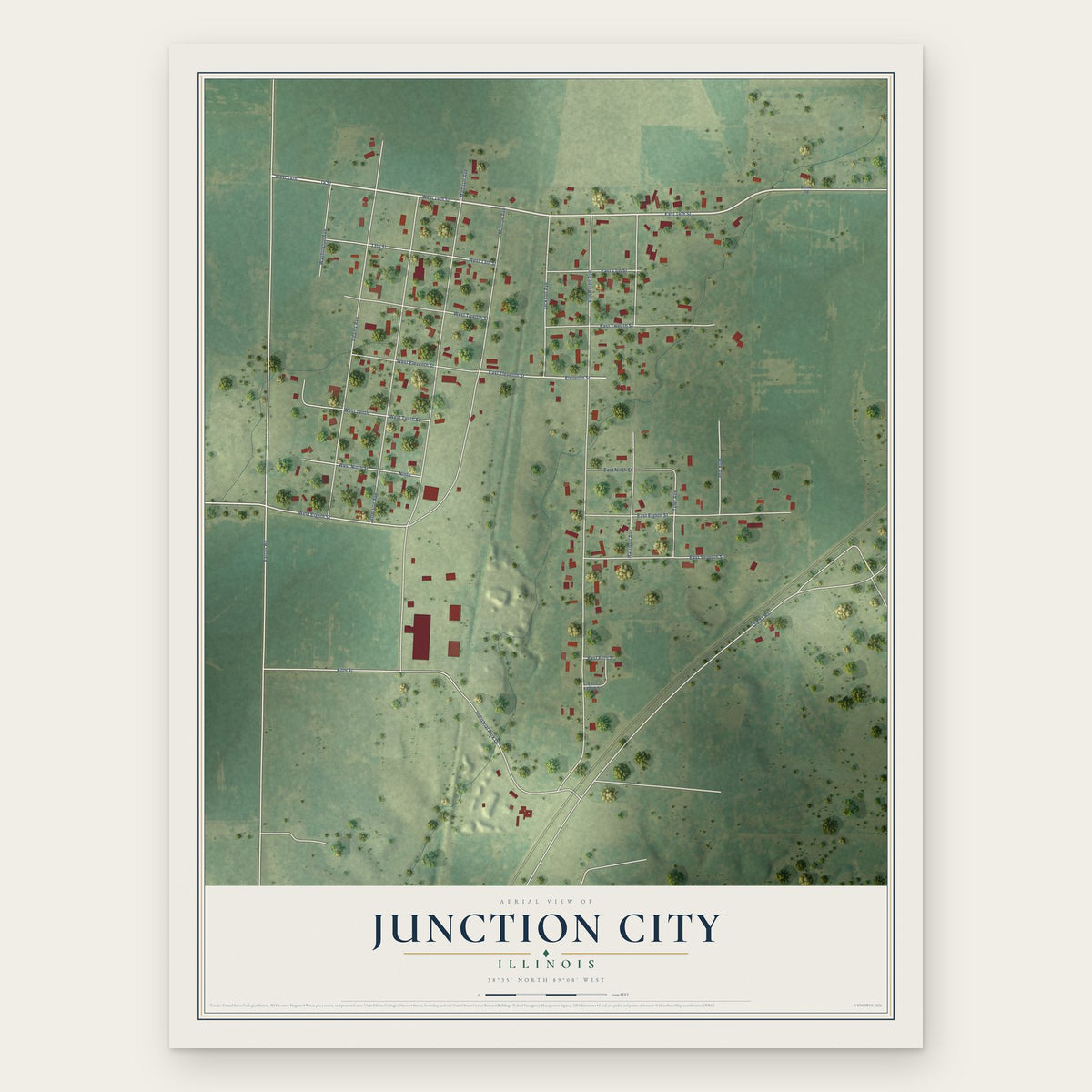 Junction City, Illinois map print, the full design