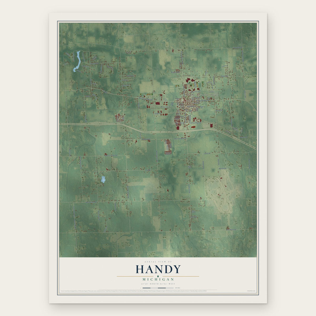 Handy, Michigan map print, the full design