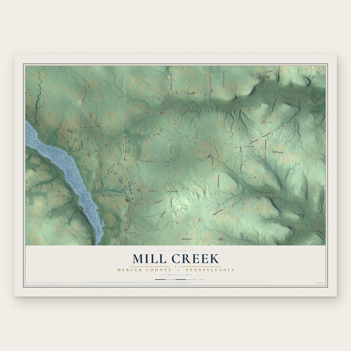 Mill Creek, Mercer County, Pennsylvania map print, the full design