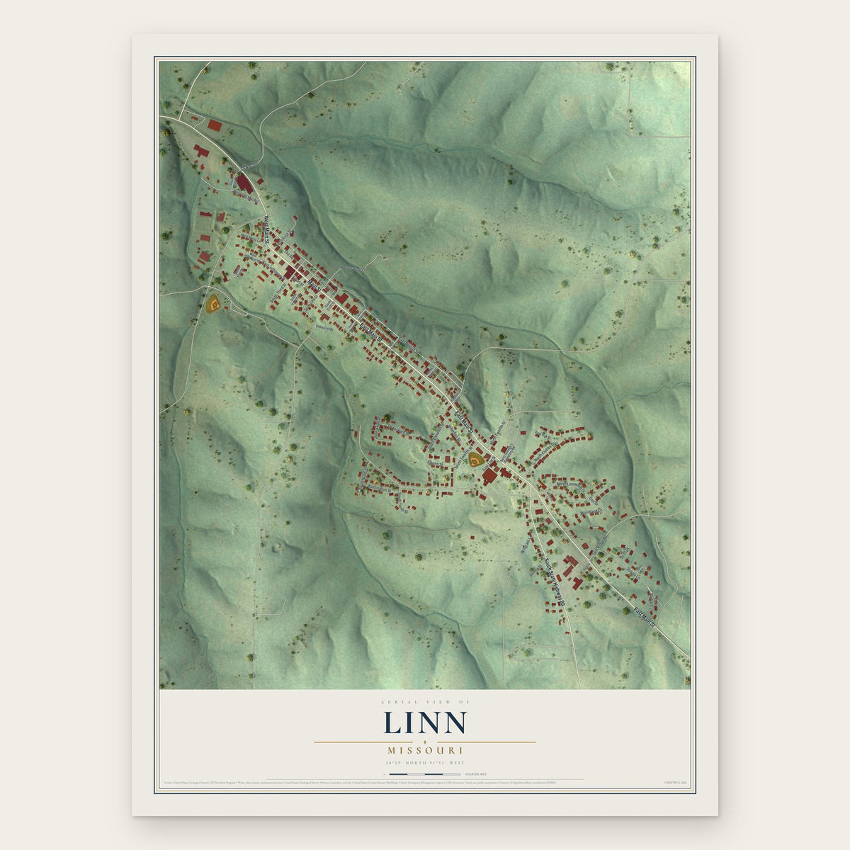 Linn, Missouri map print, the full design