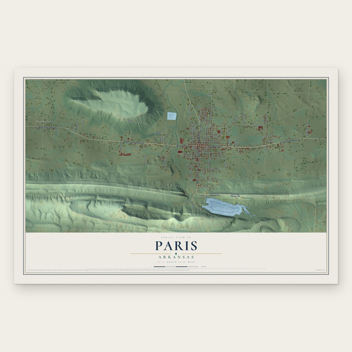 Paris, Arkansas map print, the full design