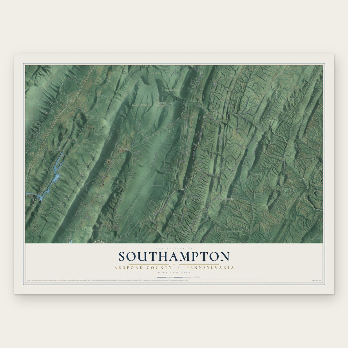 Southampton, Bedford County, Pennsylvania map print, the full design