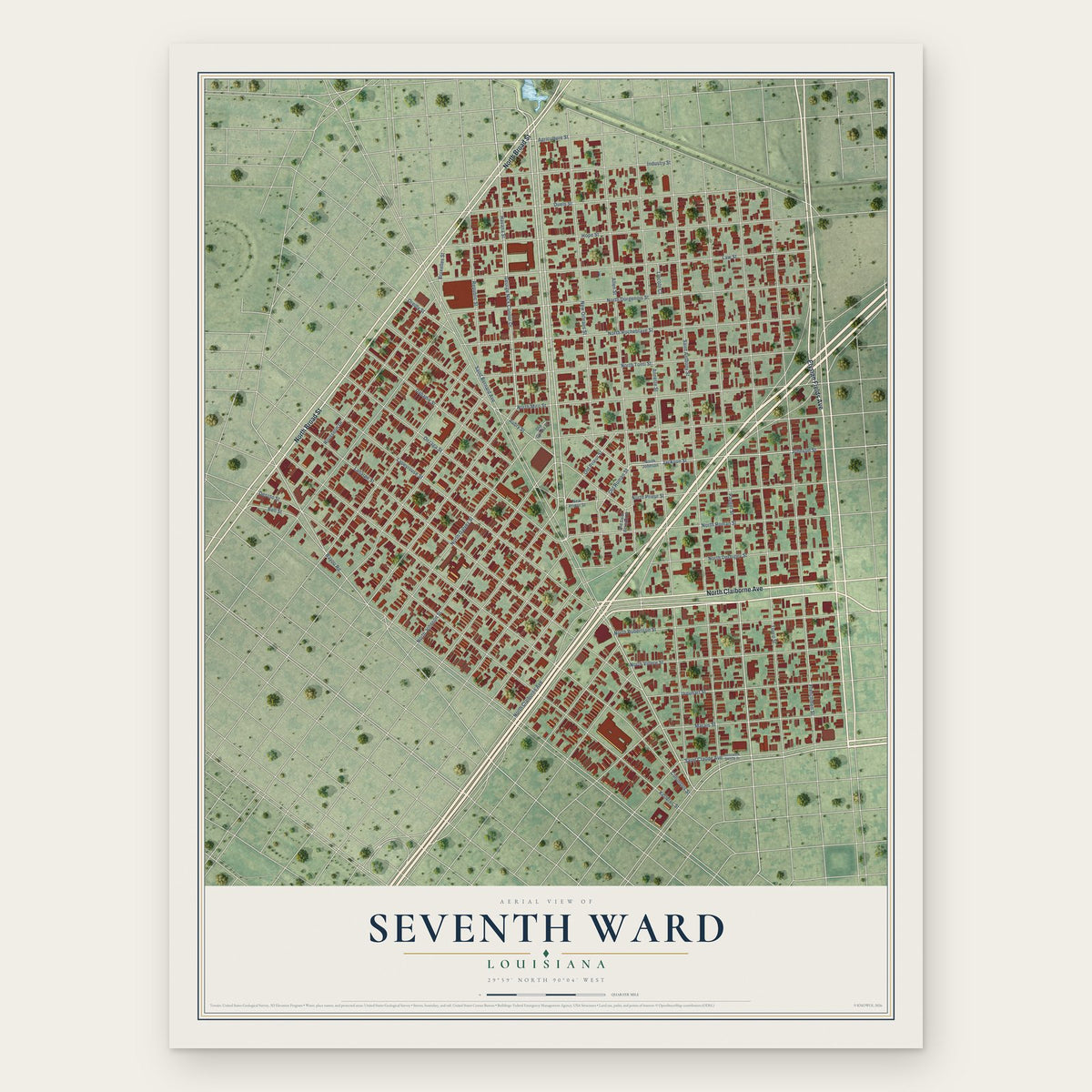 Seventh Ward, Louisiana map print, the full design