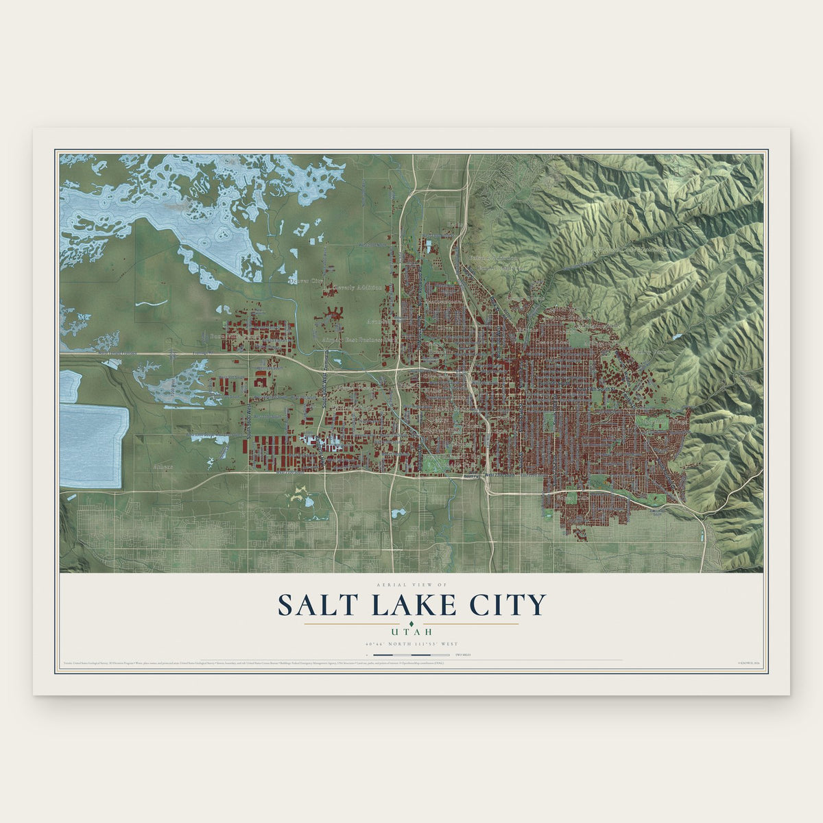 Salt Lake City, Utah map print, the full design