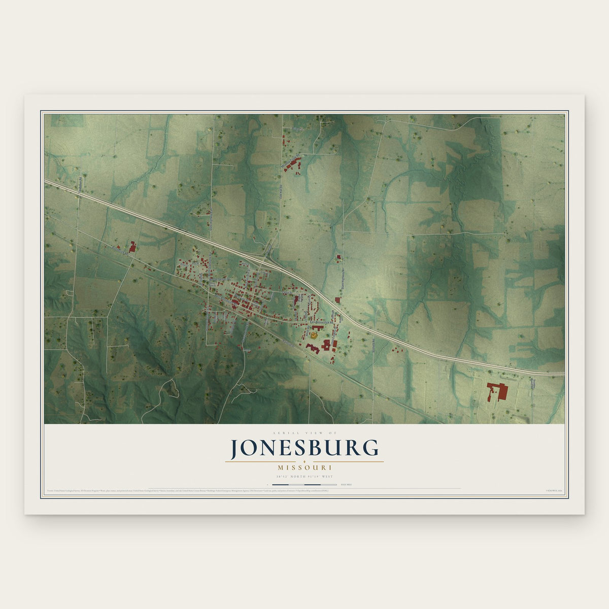 Jonesburg, Missouri map print, the full design