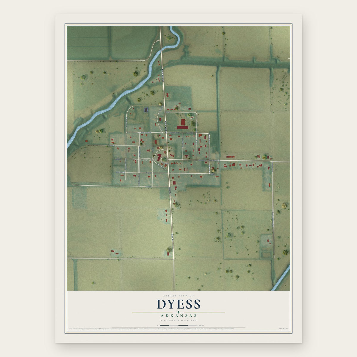 Dyess, Arkansas map print, the full design
