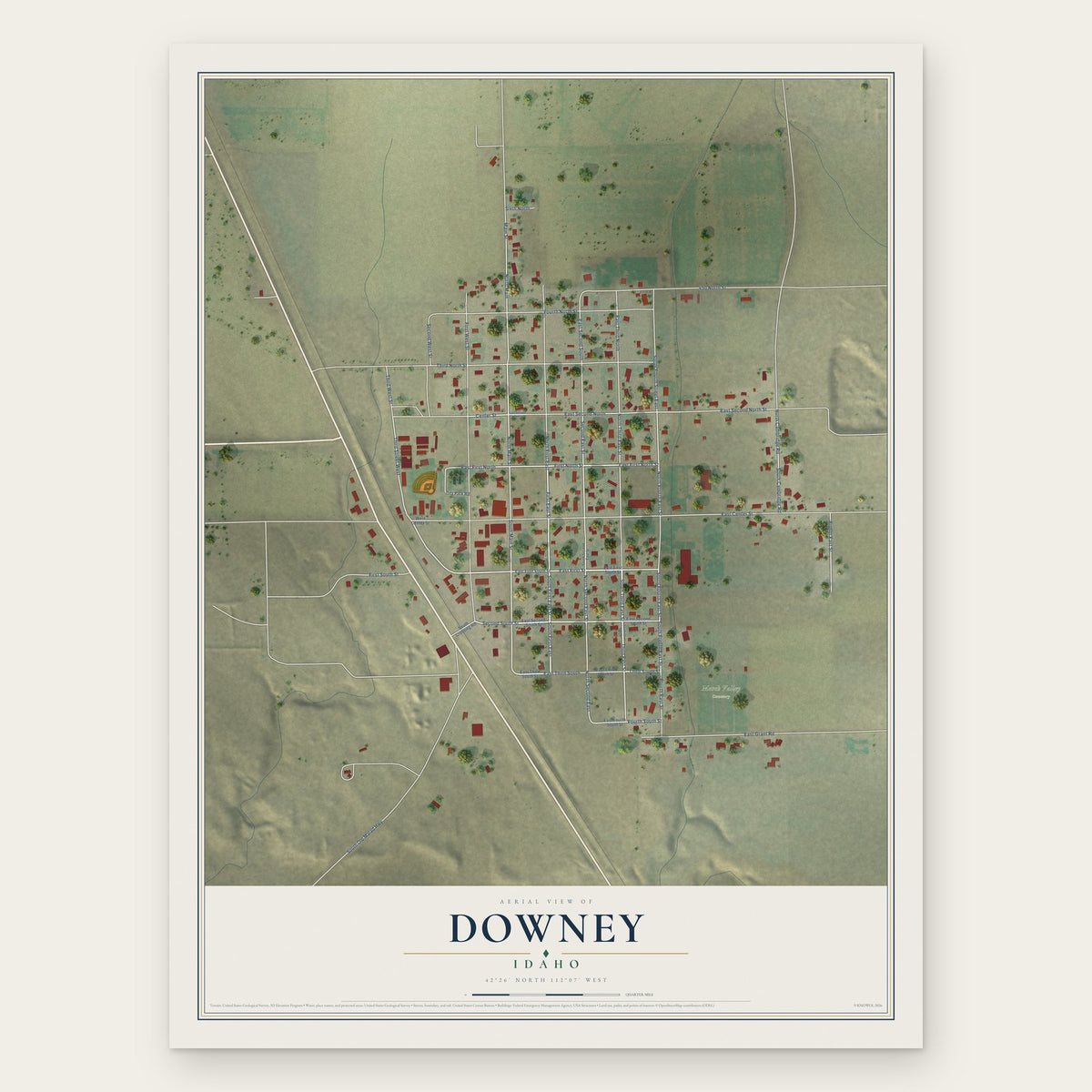 Downey, Idaho map print, the full design