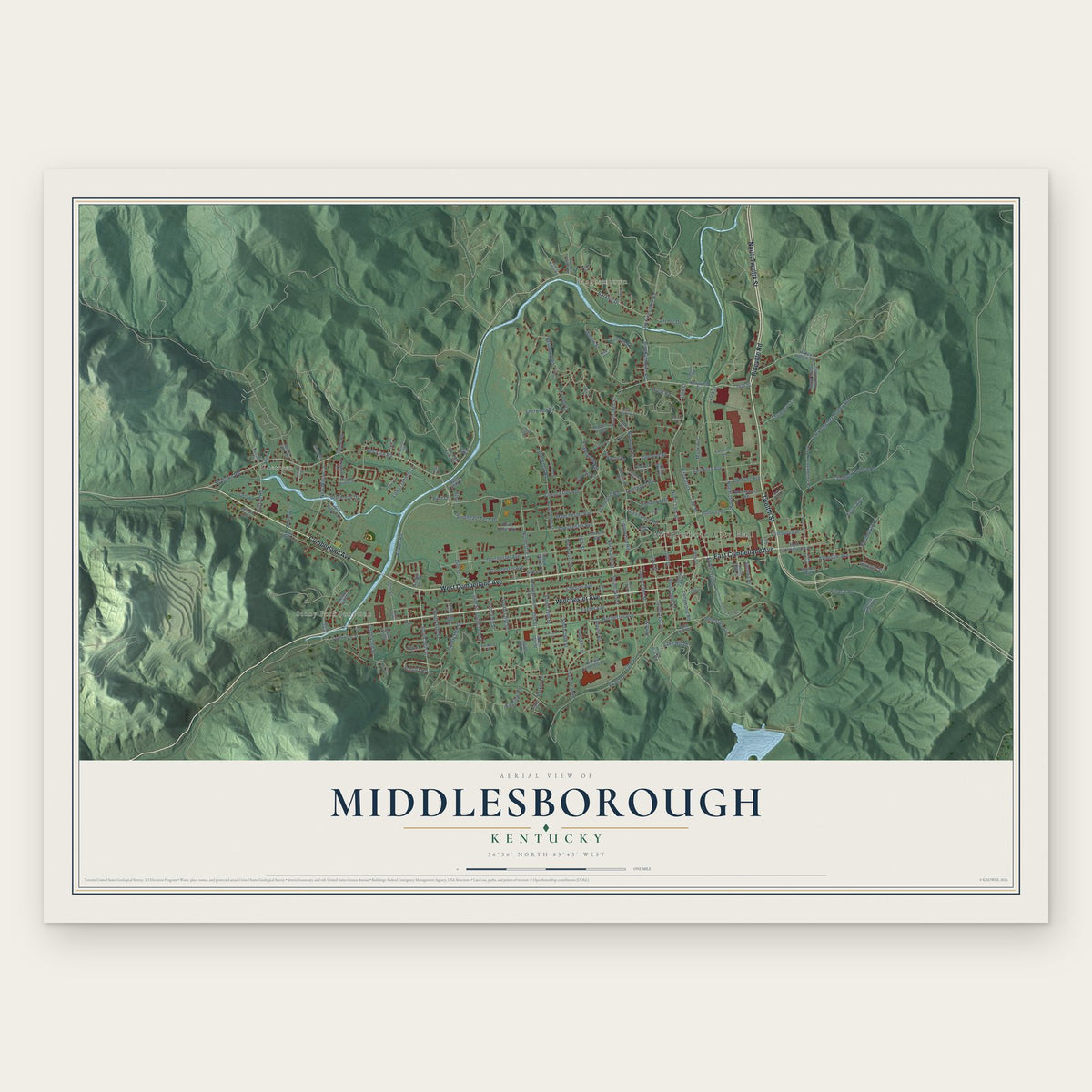 Middlesborough, Kentucky map print, the full design