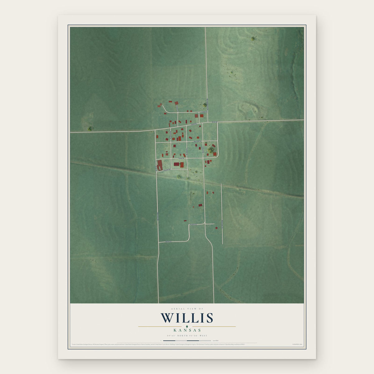 Willis, Kansas map print, the full design