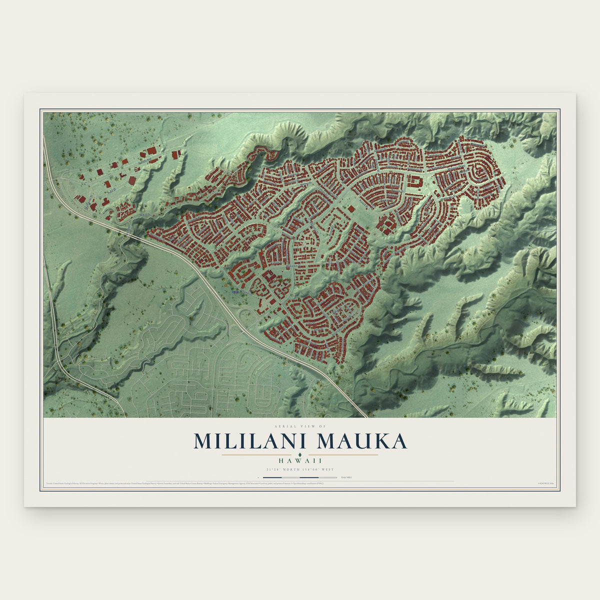 Mililani Mauka, Hawaii map print, the full design