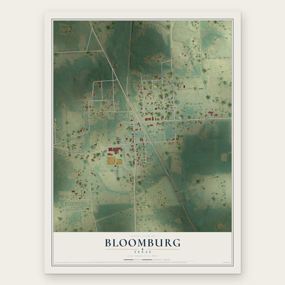 Bloomburg, Texas map print, the full design