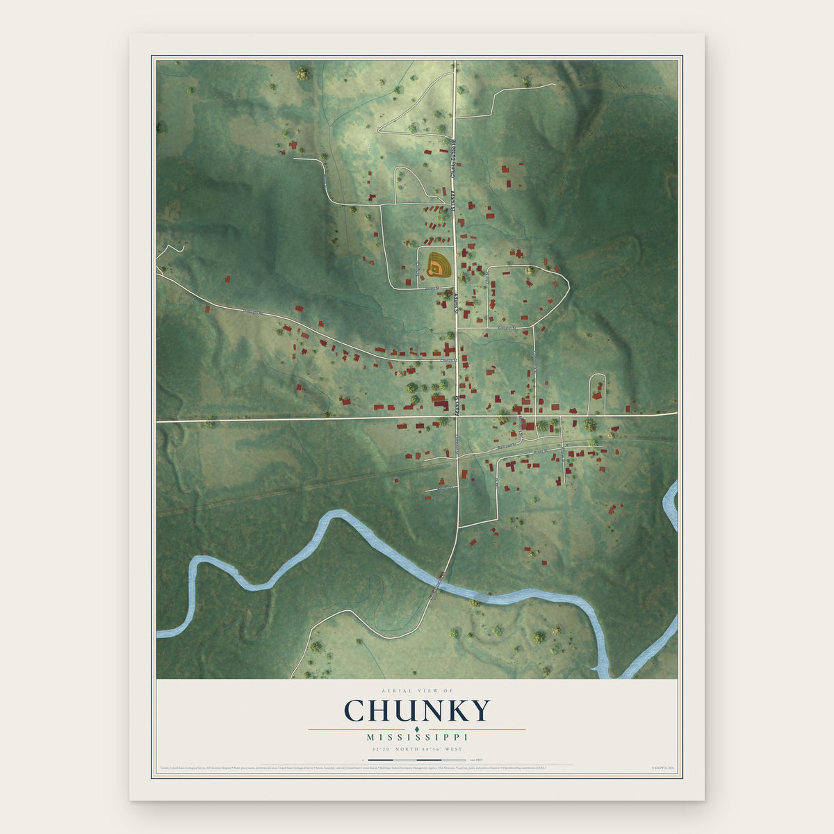 Chunky, Mississippi map print, the full design