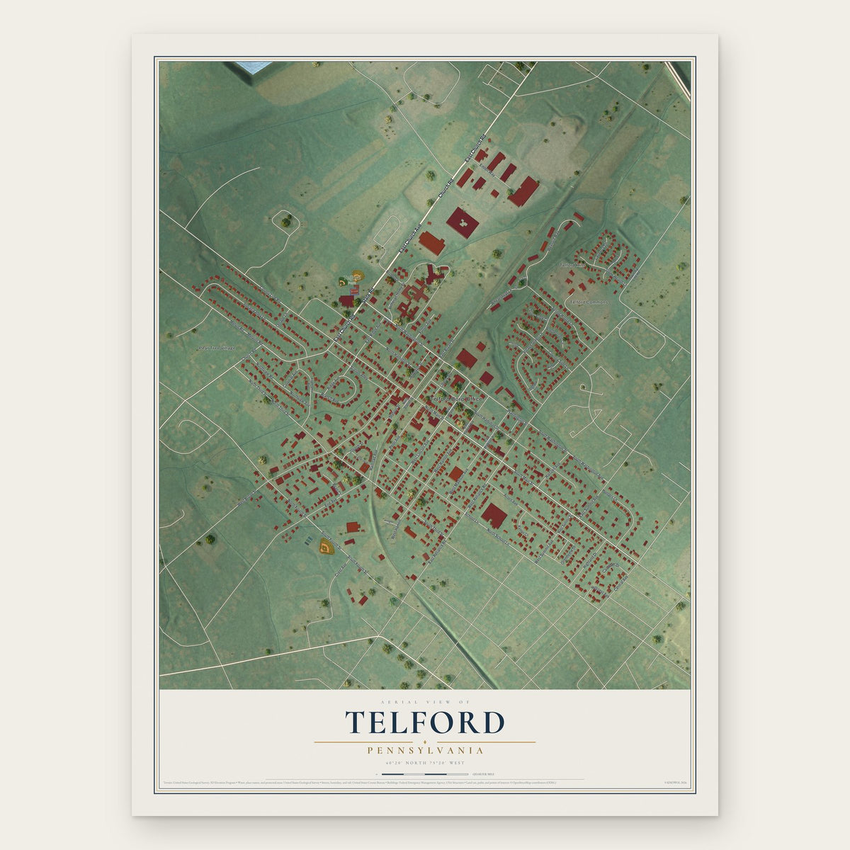 Telford, Pennsylvania map print, the full design