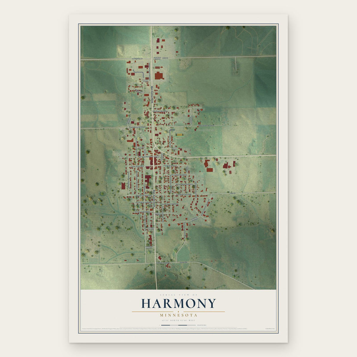 Harmony, Minnesota map print, the full design
