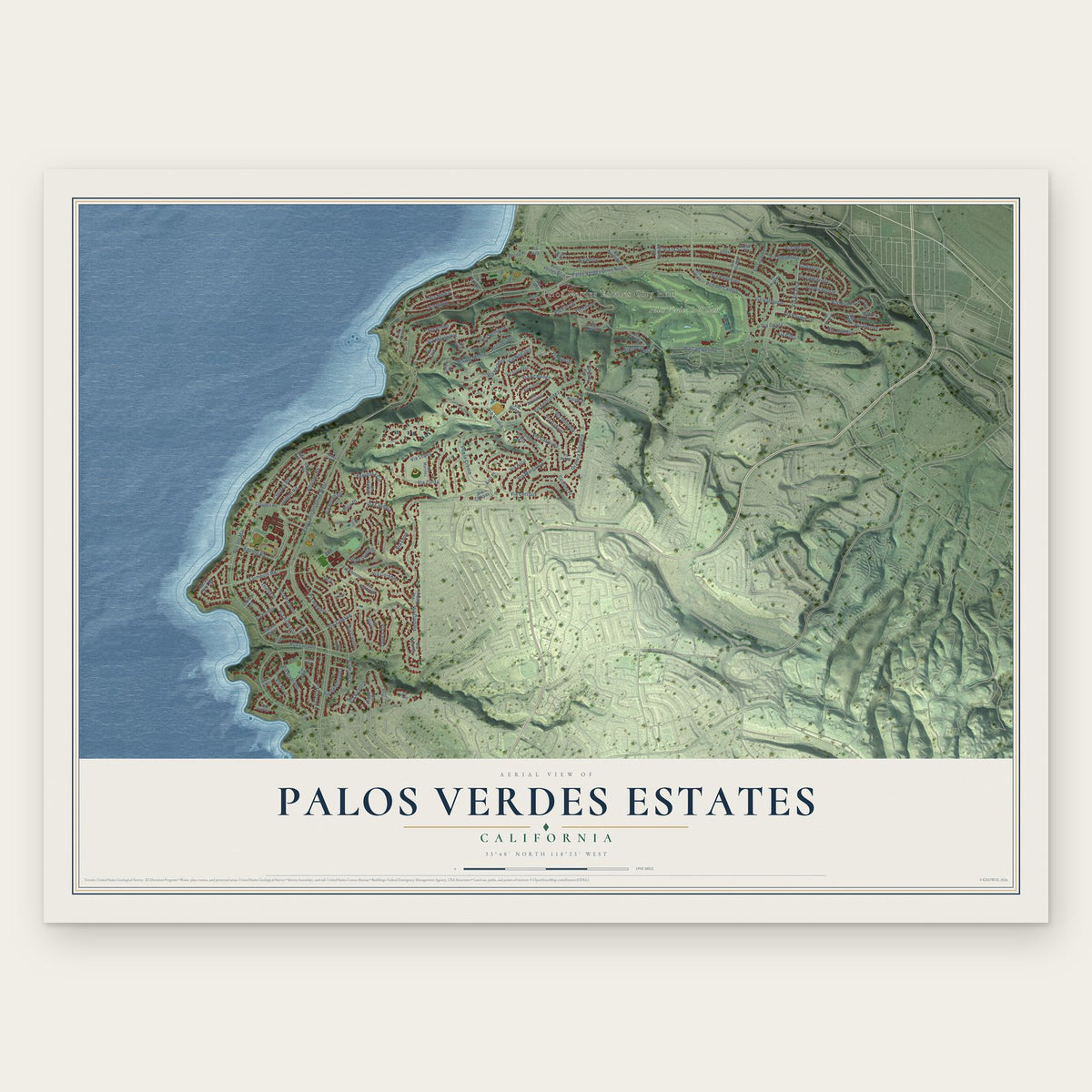 Palos Verdes Estates, California map print, the full design
