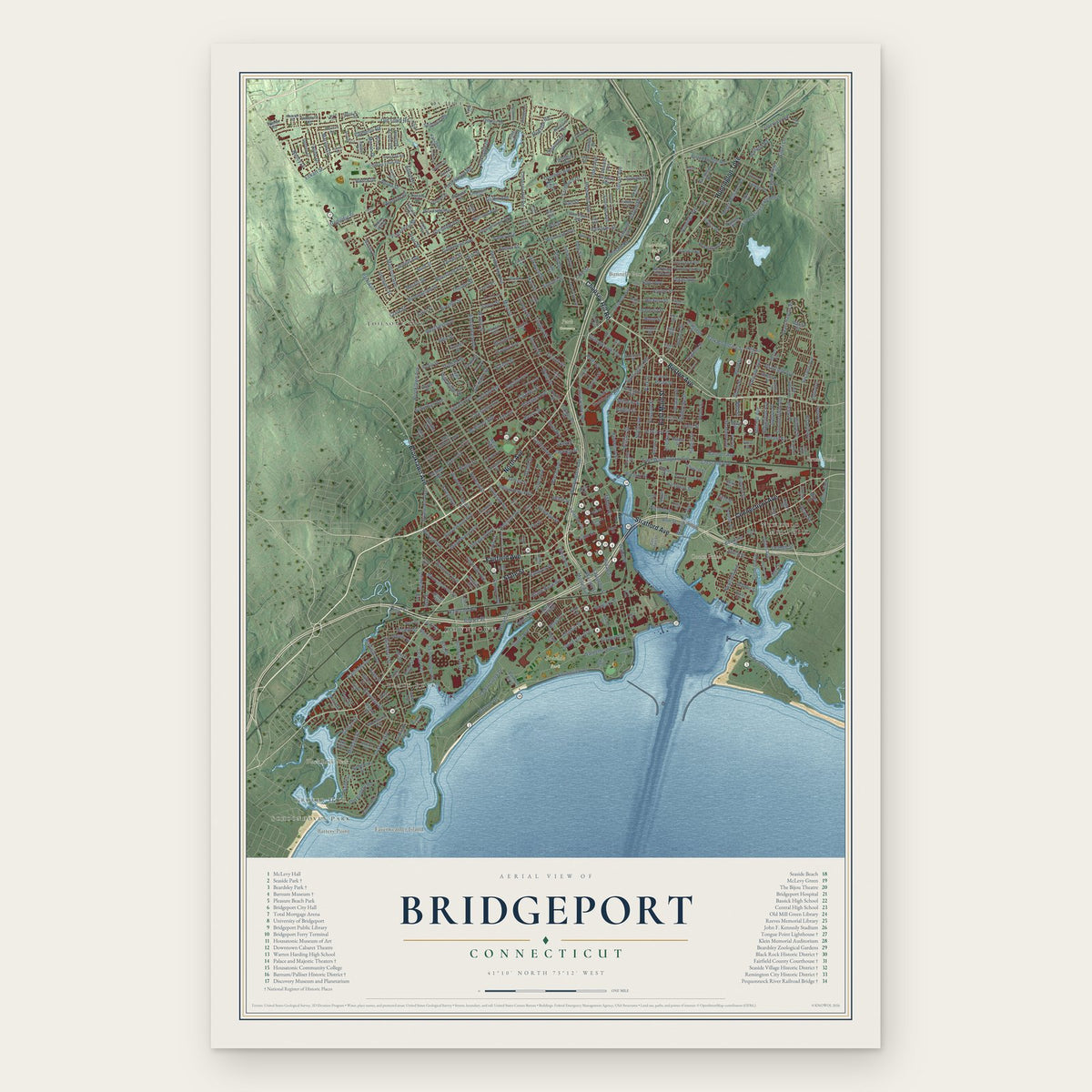 Bridgeport, Connecticut map print, the full design