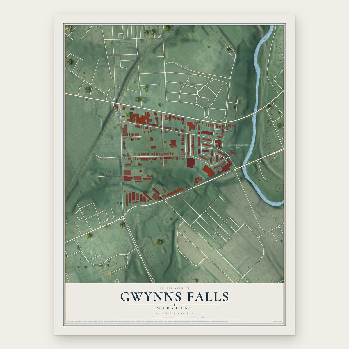 Gwynns Falls, Maryland map print, the full design