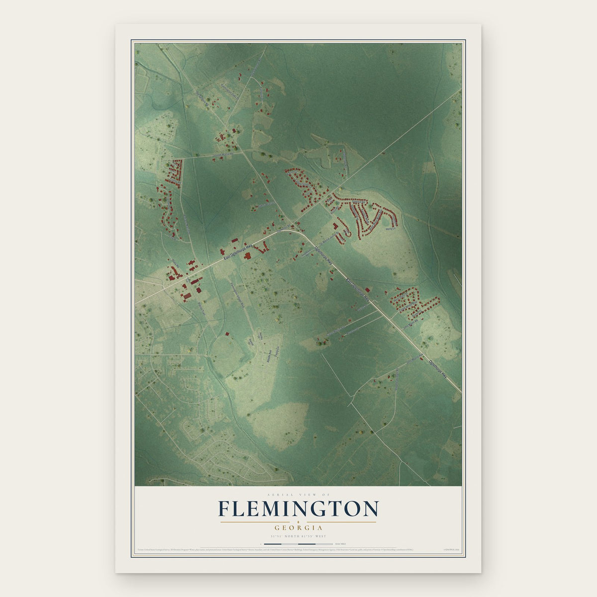 Flemington, Georgia map print, the full design