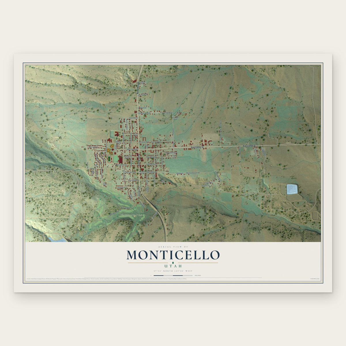 Monticello, Utah map print, the full design