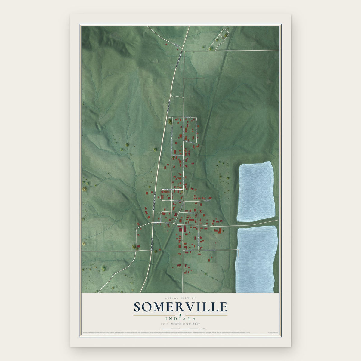 Somerville, Indiana map print, the full design