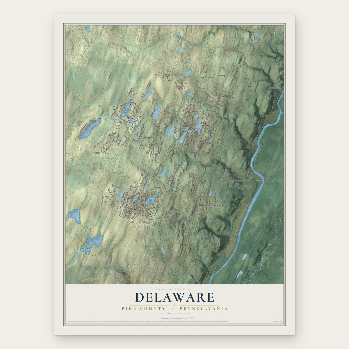 Delaware, Pike County, Pennsylvania map print, the full design