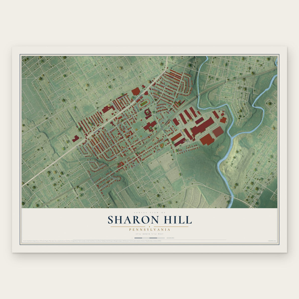 Sharon Hill, Pennsylvania map print, the full design