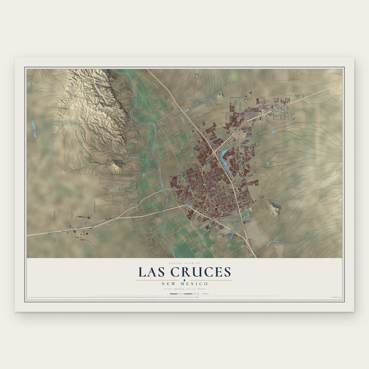 Las Cruces, New Mexico map print, the full design