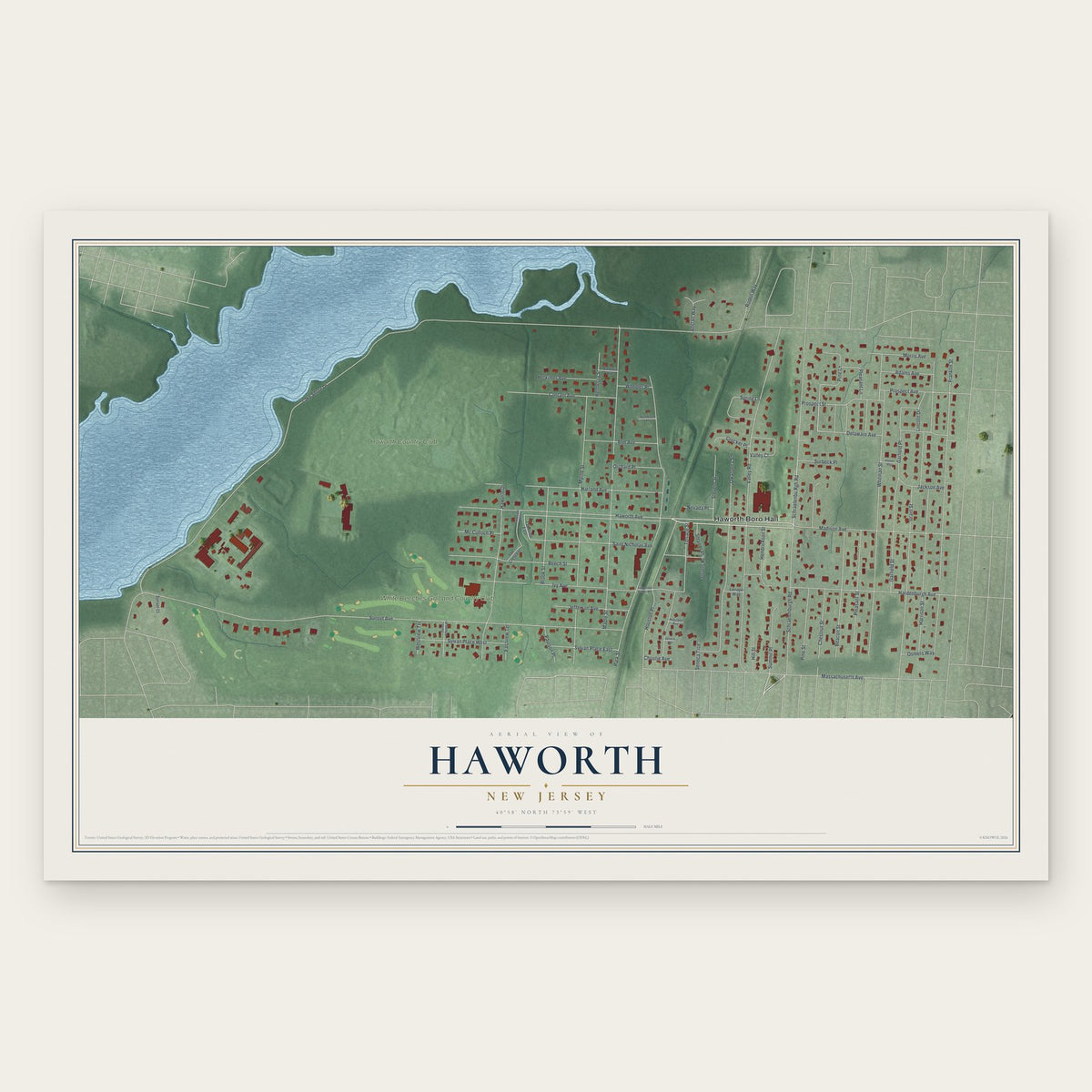 Haworth, New Jersey map print, the full design