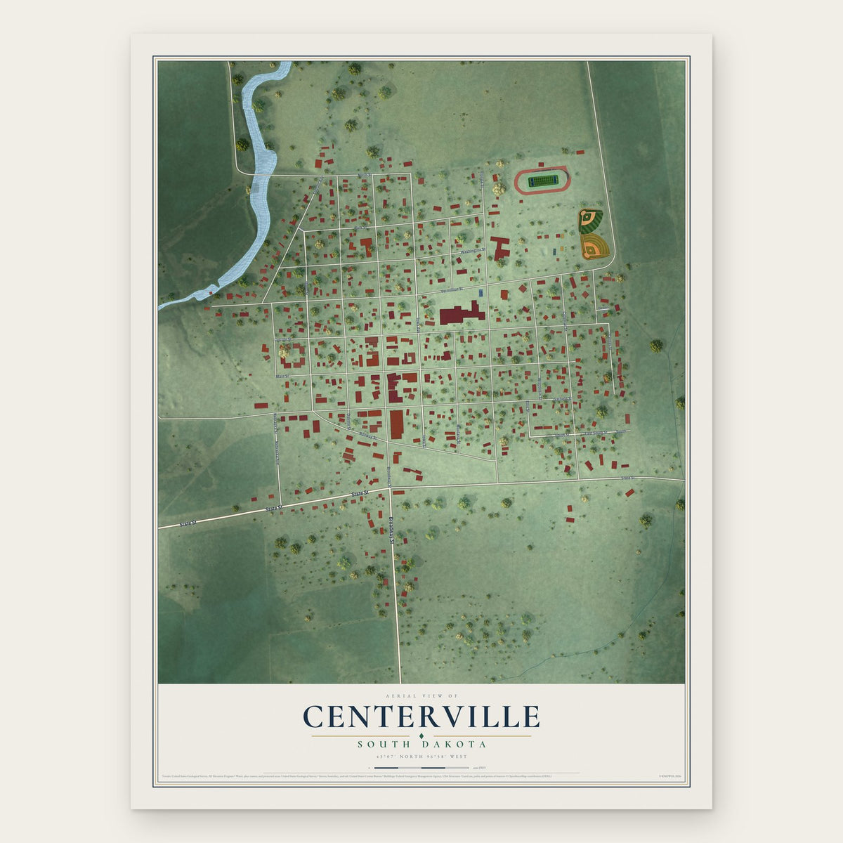 Centerville, South Dakota map print, the full design