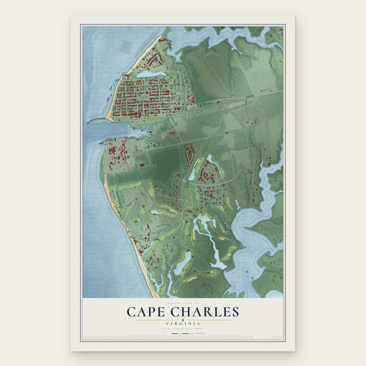 Cape Charles, Virginia map print, the full design
