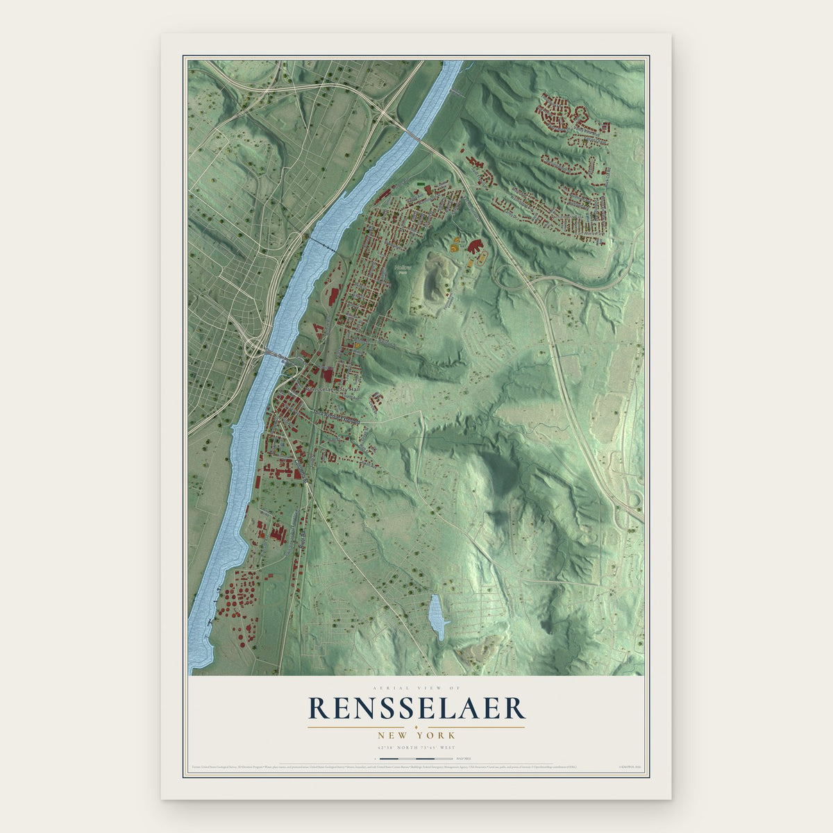 Rensselaer, New York map print, the full design