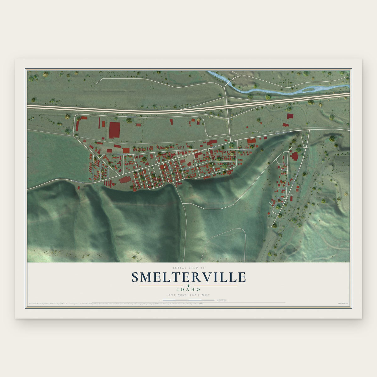 Smelterville, Idaho map print, the full design