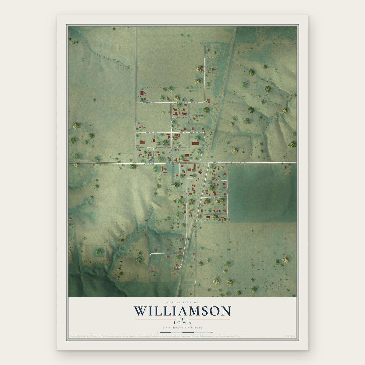 Williamson, Iowa map print, the full design