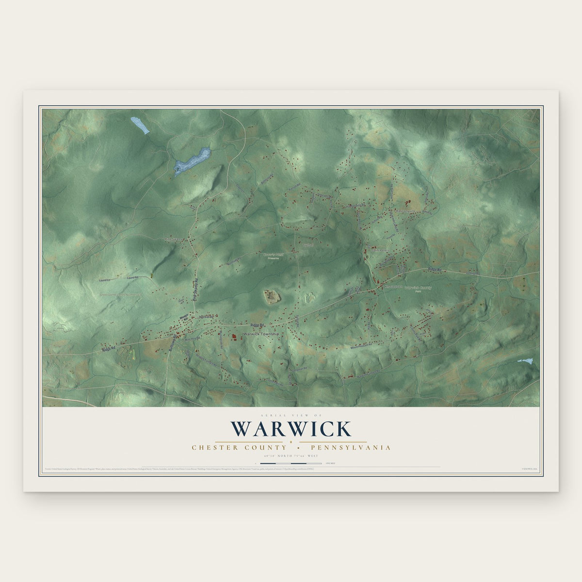 Warwick, Chester County, Pennsylvania map print, the full design