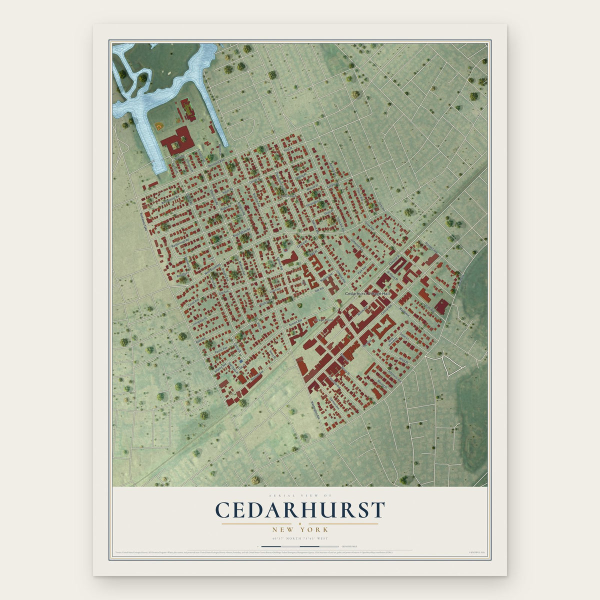Cedarhurst, New York map print, the full design