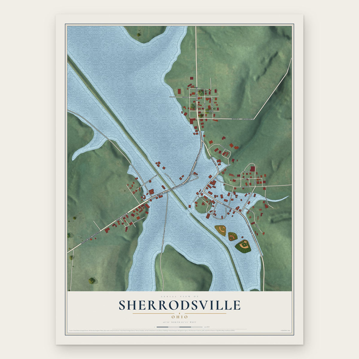 Sherrodsville, Ohio map print, the full design