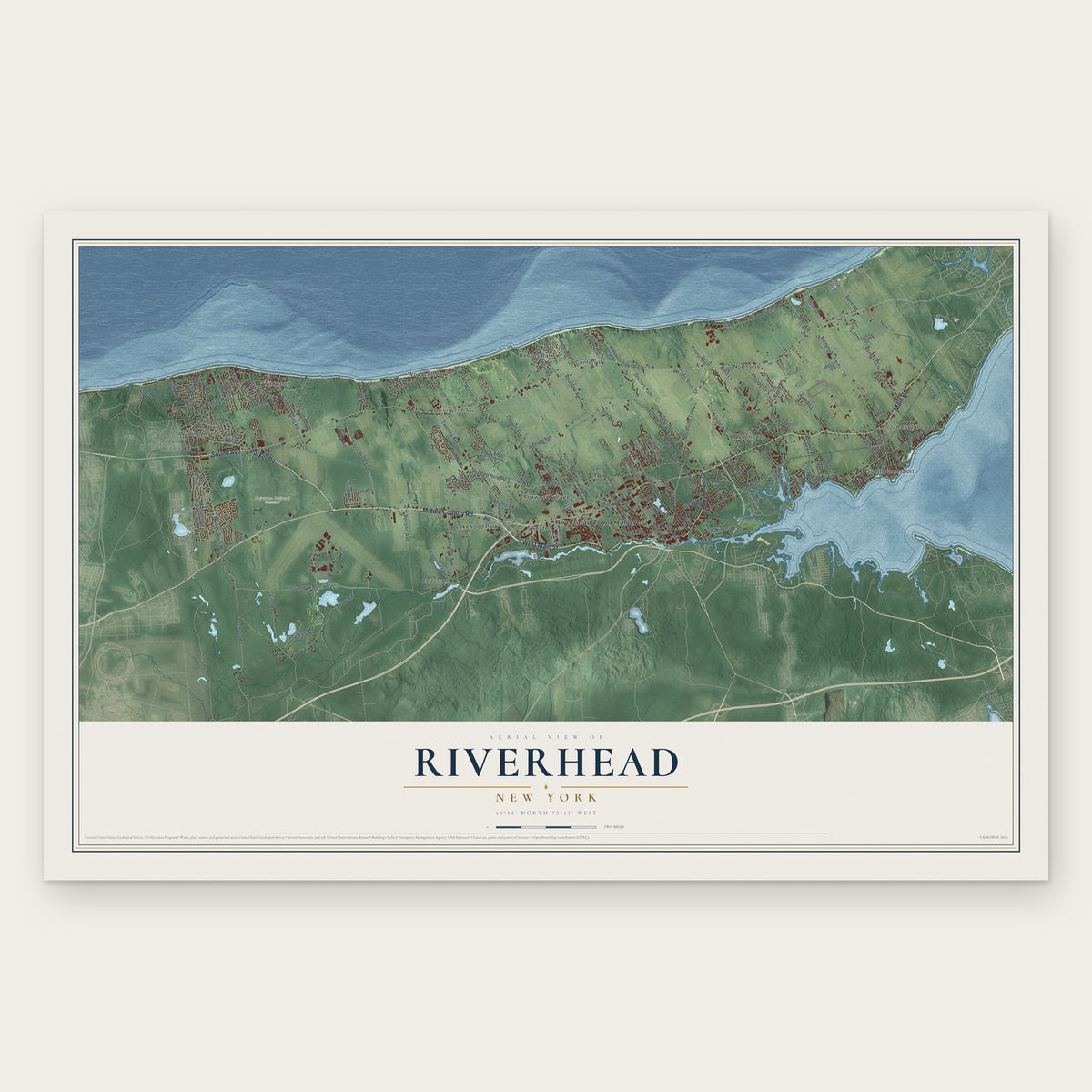 Riverhead, New York map print, the full design