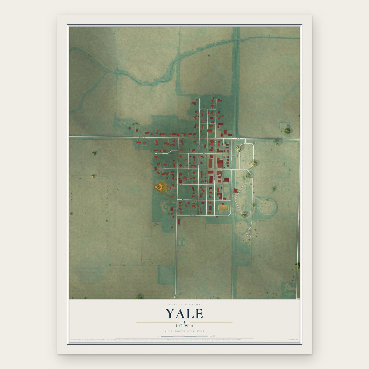 Yale, Iowa map print, the full design