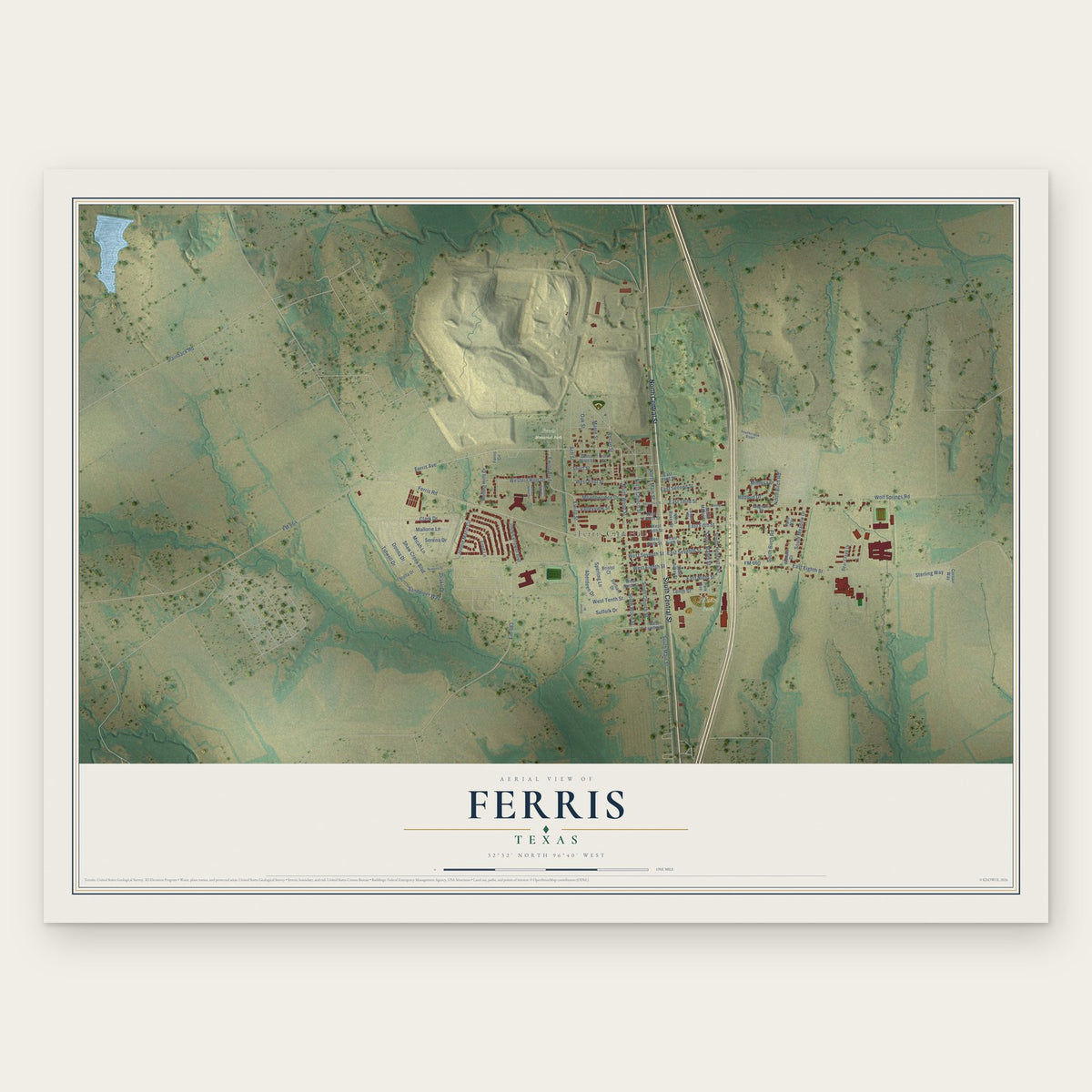 Ferris, Texas map print, the full design