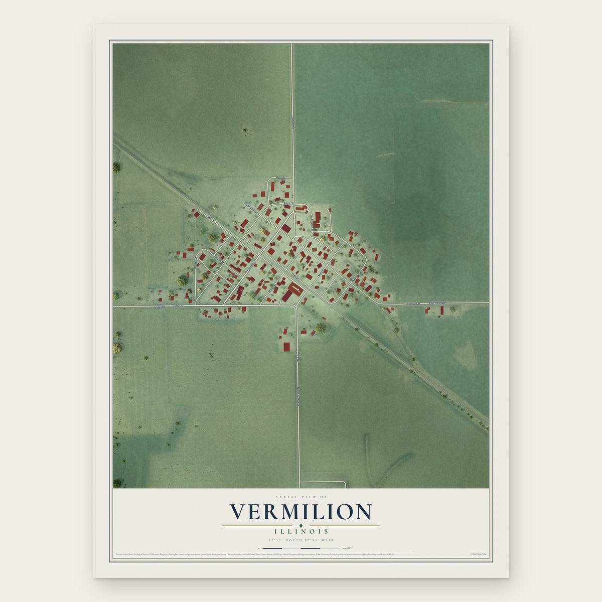 Vermilion, Illinois map print, the full design