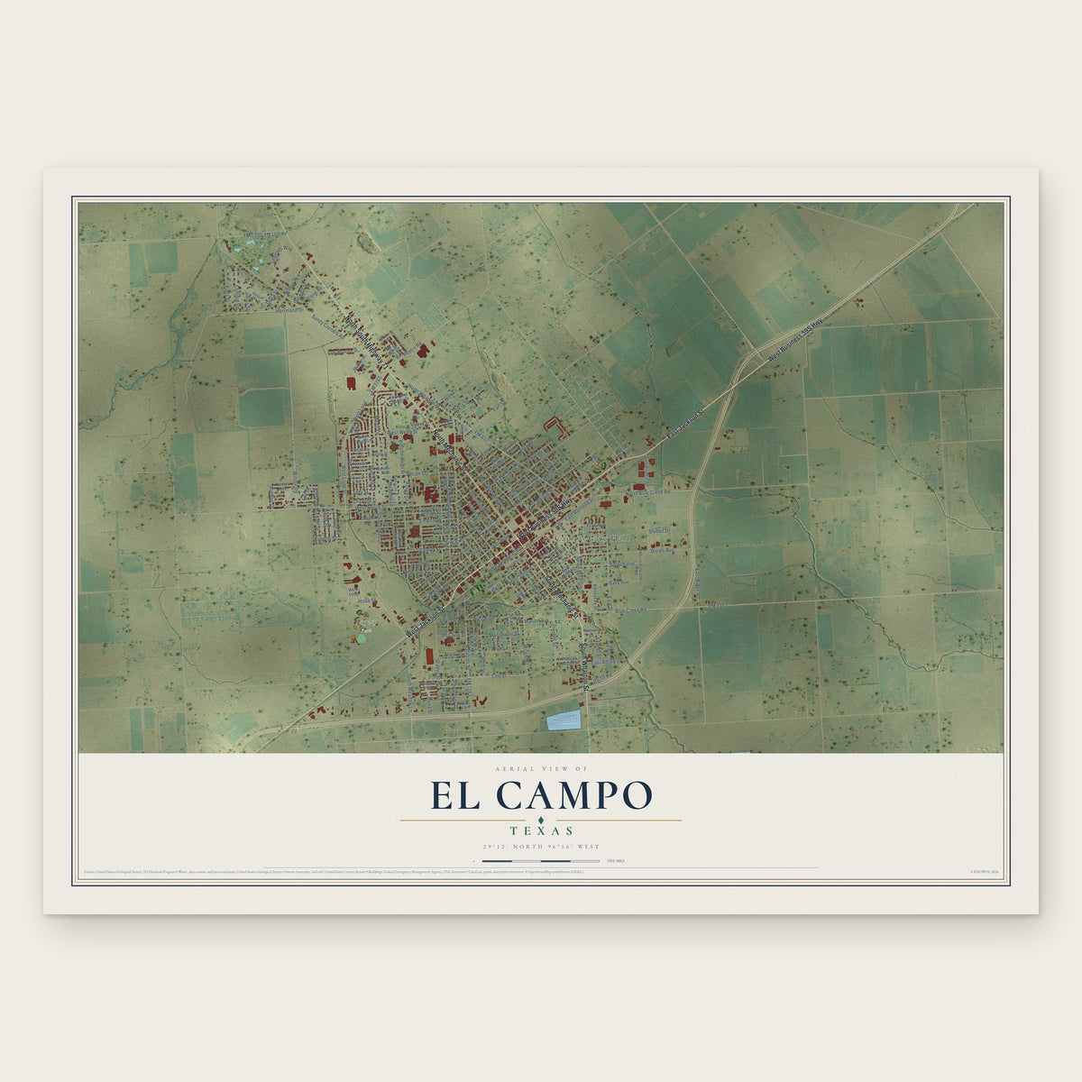 El Campo, Texas map print, the full design