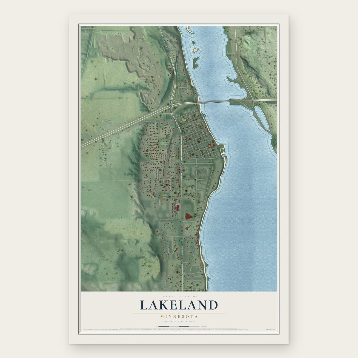 Lakeland, Minnesota map print, the full design