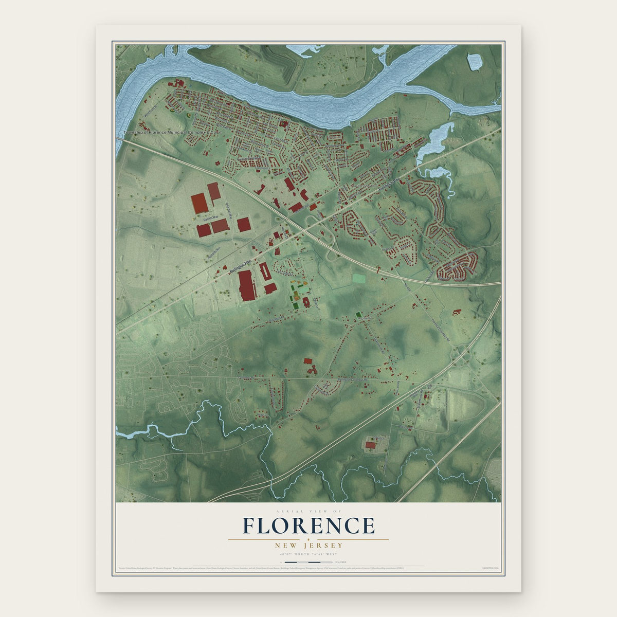 Florence, New Jersey map print, the full design