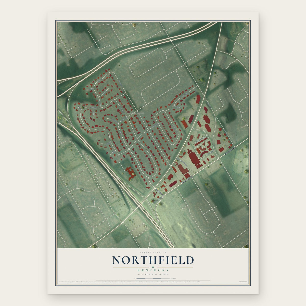 Northfield, Kentucky map print, the full design