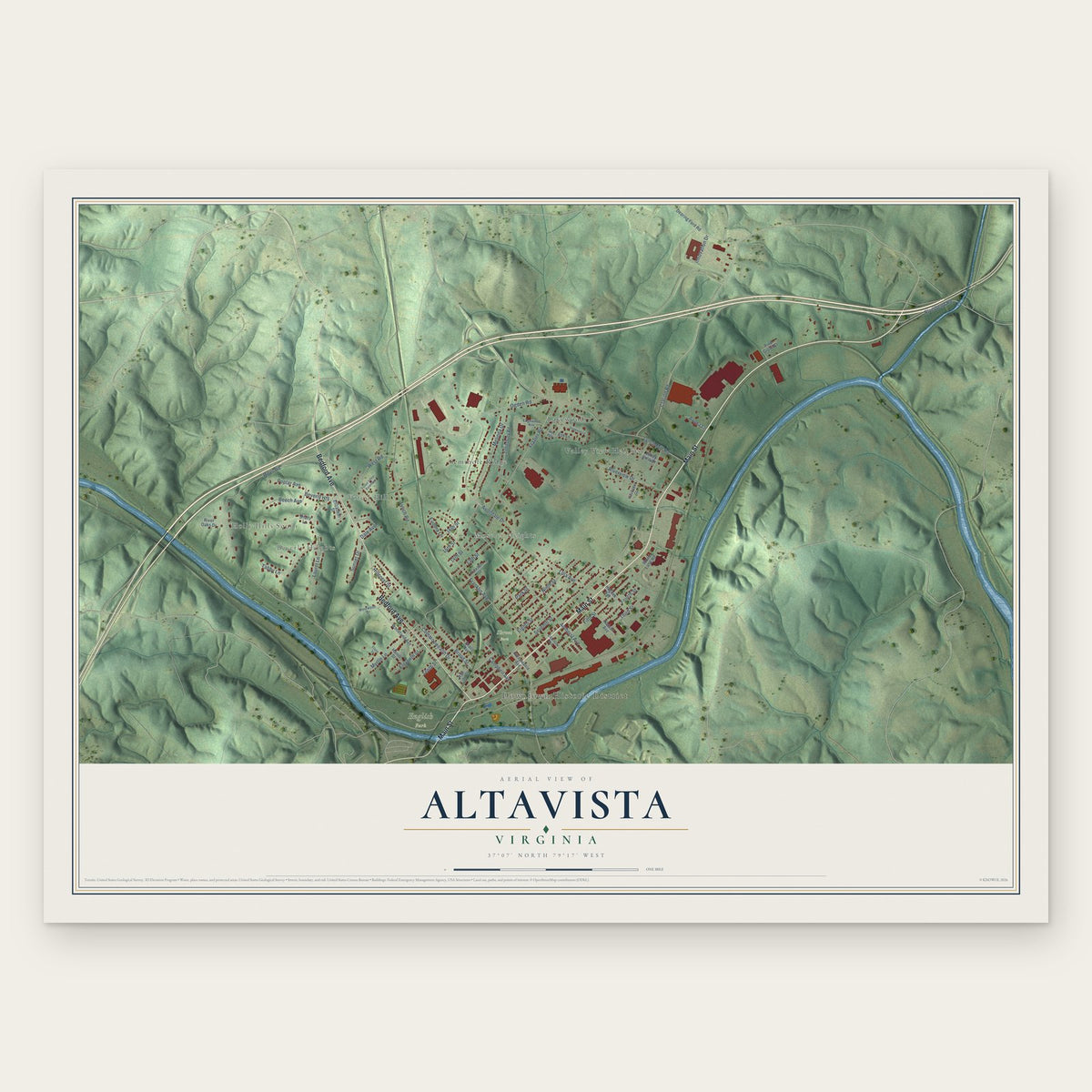 Altavista, Virginia map print, the full design