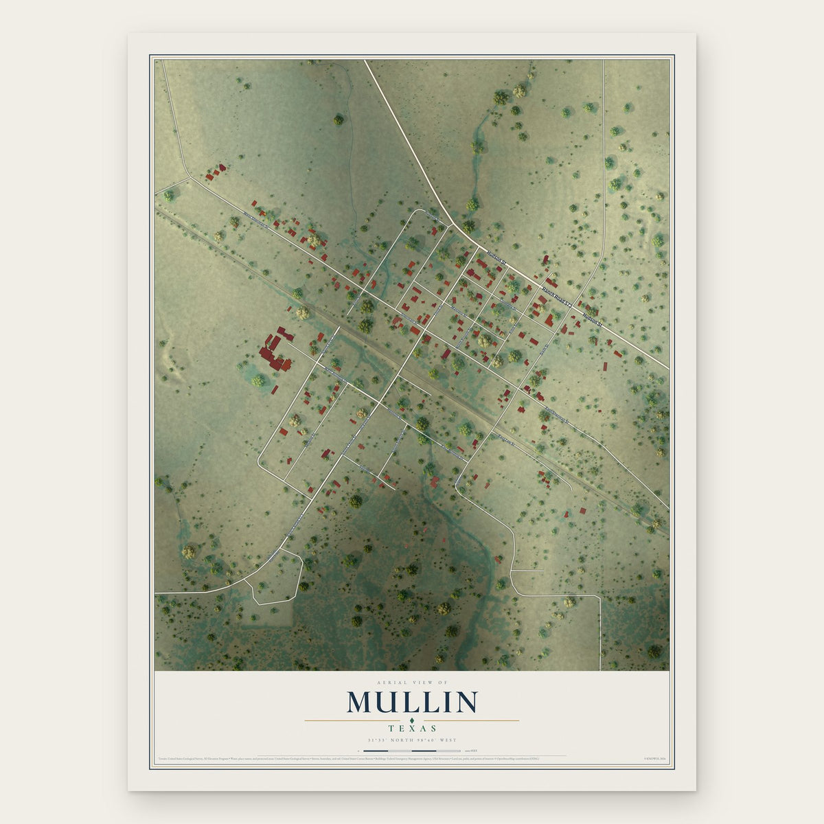 Mullin, Texas map print, the full design