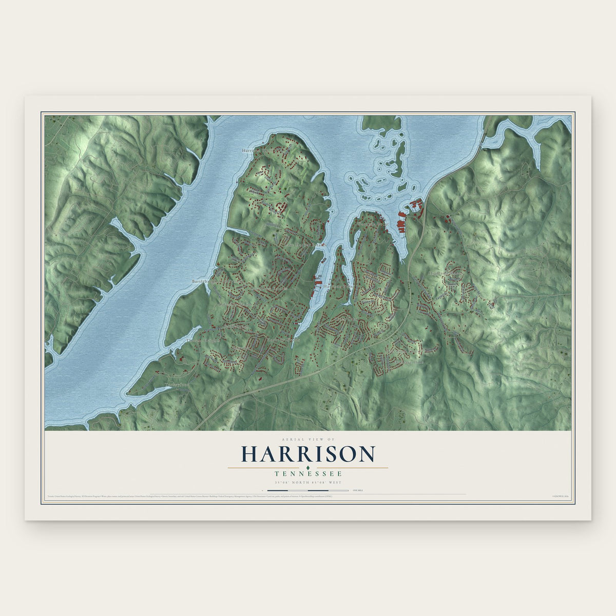 Harrison, Tennessee map print, the full design