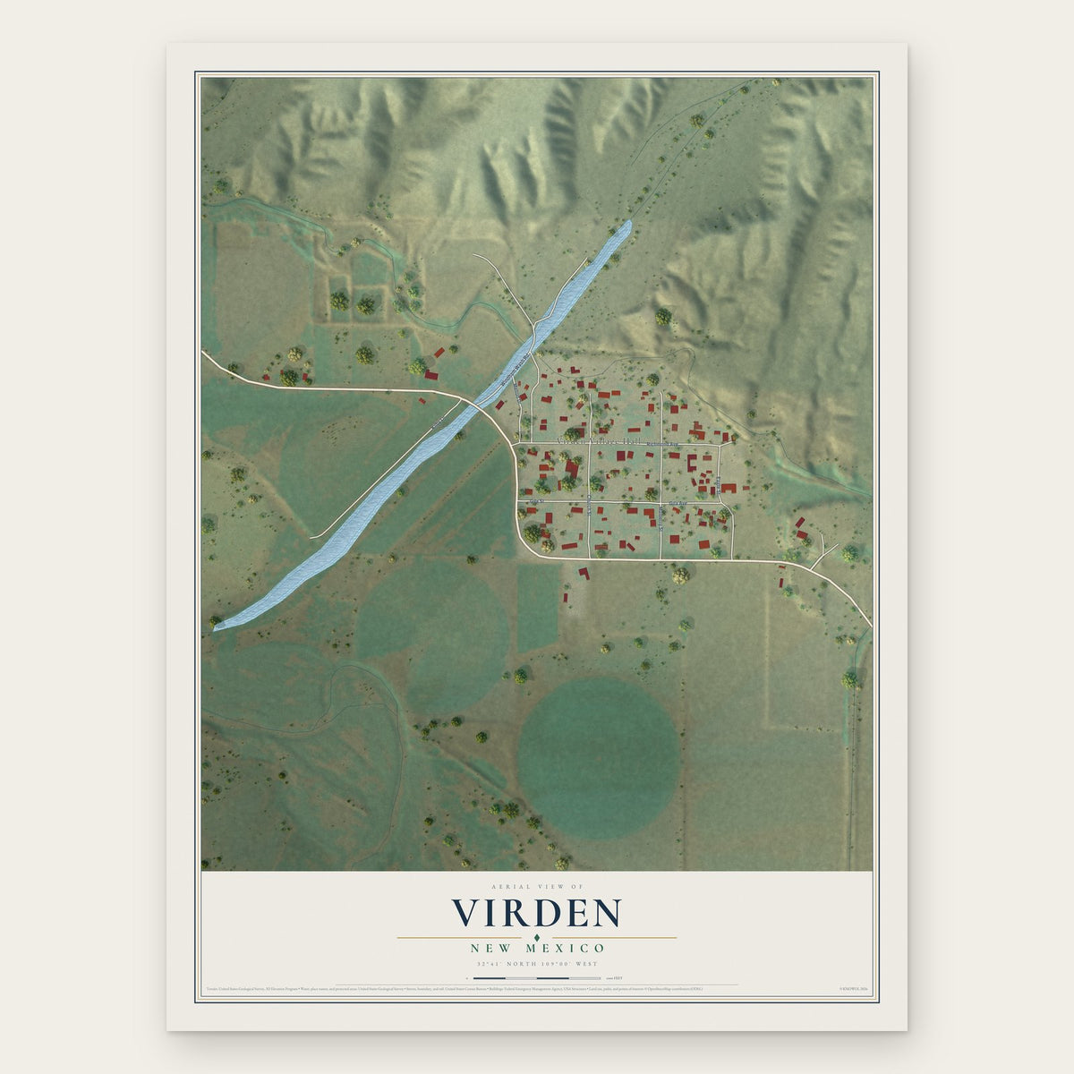 Virden, New Mexico map print, the full design