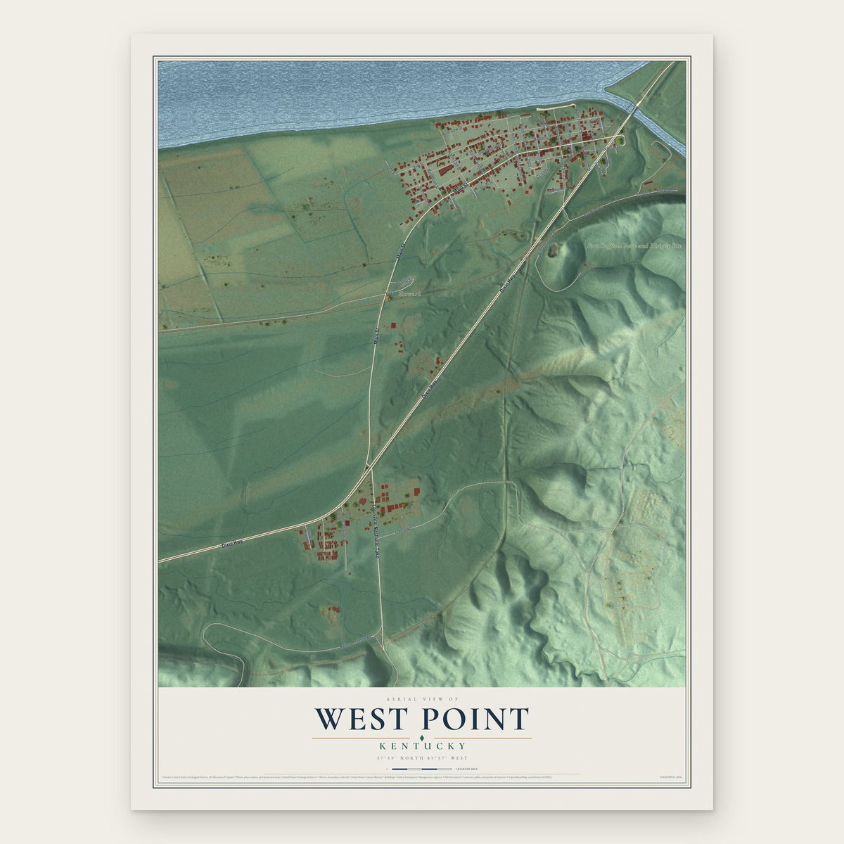 West Point, Kentucky map print, the full design