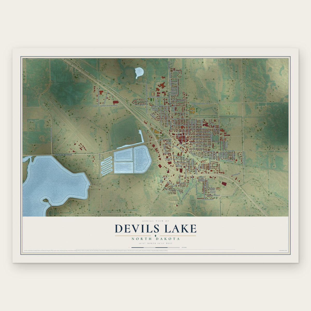 Devils Lake, North Dakota map print, the full design